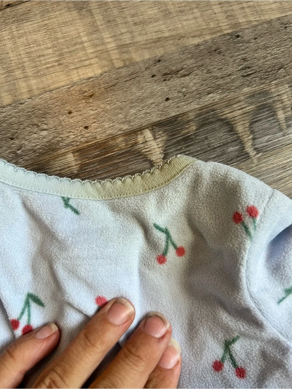 Carter's Light Blue Fleece Footed One-Piece with Cherry Print